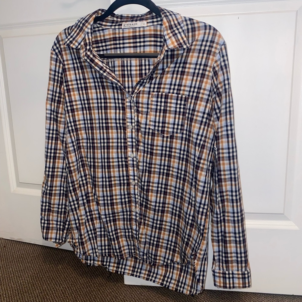 Stateside luxury long sleeve plaid collared shirt